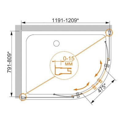 Душевой уголок Cezares Pratico RH-1 120x90 профиль Хром стекло прозрачное