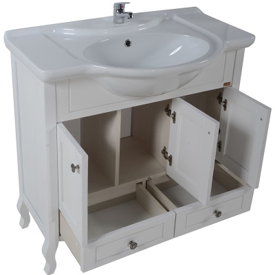 Тумба под раковину ASB-Woodline Флоренция 85 Белая с патиной