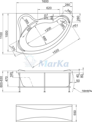 Акриловая ванна 1MarKa Catania 160x110 L без гидромассажа