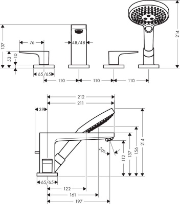 Смеситель на борт ванны Hansgrohe Metropol 74552000 Хром