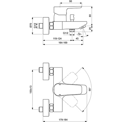 Смеситель для ванны Ideal Standard Ceraplan 3 B0718AA Хром