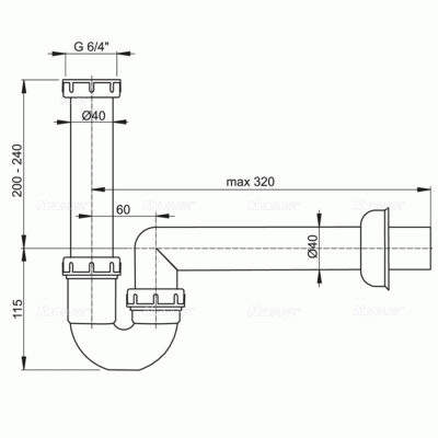 Сифон для кухонной мойки Alcaplast A80-DN40 Белый