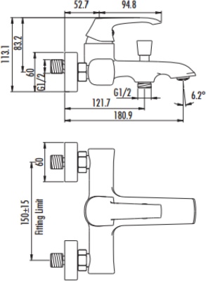 Смеситель для ванны Creavit Avangart AG2500G Золото