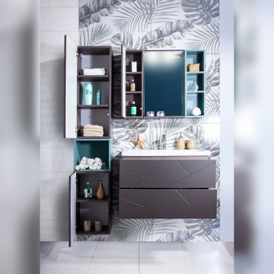 Тумба под раковину Бриклаер Кристалл 80 подвесная Ясень Анкор темный