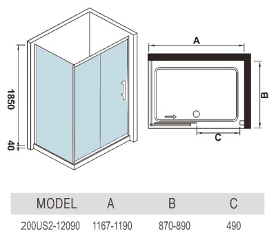 Душевой уголок WeltWasser WW200 US22 120x90 10000001233 профиль Хром стекло прозрачное