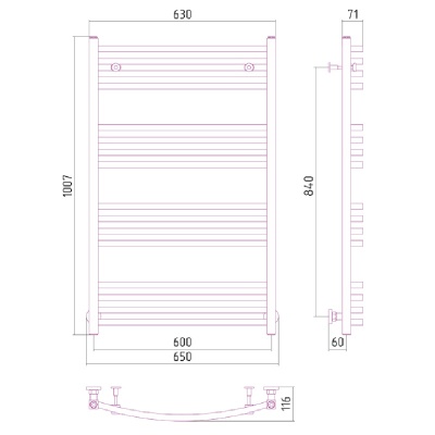Водяной полотенцесушитель Сунержа Аркус 1000x600 Хром