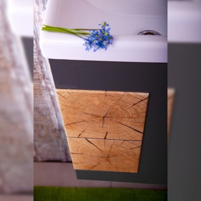 Тумба под раковину Бриклаер Форест 40 подвесная Антрацит со вставкой Пенёк