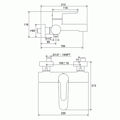 Смеситель для ванны Ravak Puri PU 022.00/150 X070115 Хром
