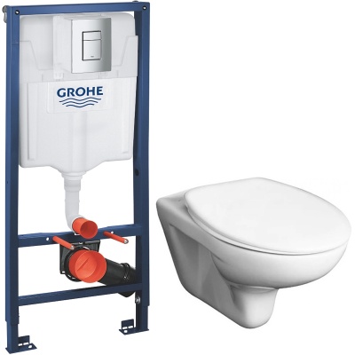Комплект унитаза Roca Mateo 346200000 с инсталляцией Grohe Rapid SL 38772001 с сиденьем Микролифт и клавишей смыва Хром