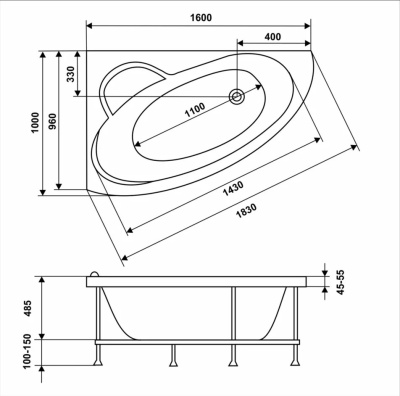 Акриловая ванна Eurolux Bath Sparta 160х100 L E2160100034L без гидромассажа