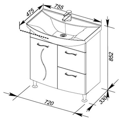 Тумба под раковину Aquanet Моника 75 186770 Белая