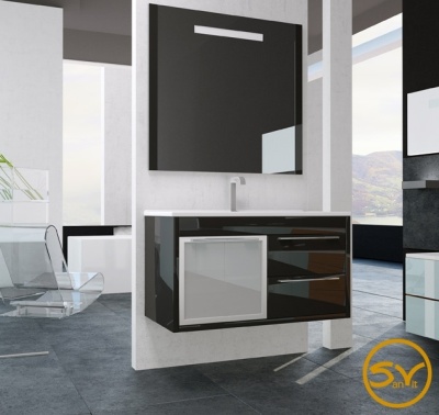 Тумба с раковиной SanVit Новелла Lux New 90 в цвете Ral подвесная Черный глянец