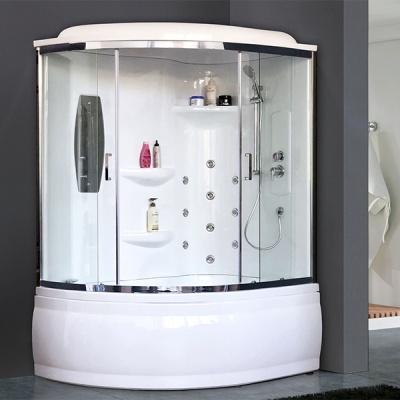 Душевая кабина Royal Bath ALP 150x100 RB150ALP-T-CH-R с гидромассажем стекло прозрачное задние стенки Белые