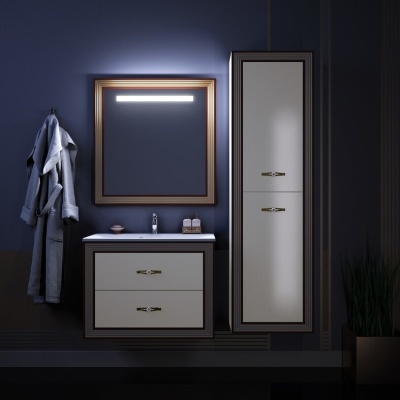 Тумба под раковину Opadiris Карат 100 Z0000006629 подвесная Белая с золотой патиной