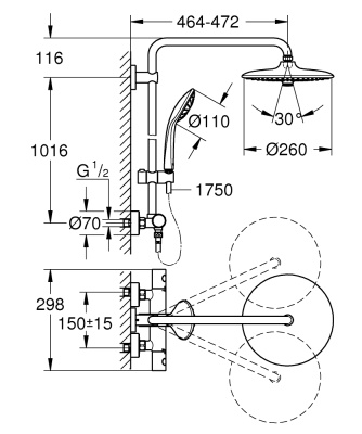 Душевая система Grohe Euphoria System 27615001 с термостатом Хром