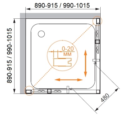 Душевой уголок Cezares Porta A-2 100x100 PORTA-D-A-2-100-P-Cr профиль Хром стекло рифленое