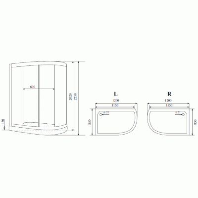 Душевая кабина Timo Standart T-6602 B L 120x85 профиль Черный стекло прозрачное