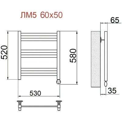Электрический полотенцесушитель Ника Modern ЛМ 5 60x50 масляный Черный 6 перекладин