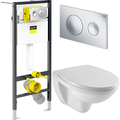 Комплект унитаза Jacob Delafon Patio EDV102-00 с инсталляцией Viega Prevista Dry 792855 с сиденьем Микролифт и клавишей смыва Хром