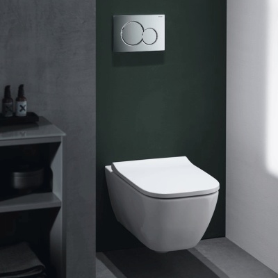 Комплект унитаза Geberit Smyle 500.300.21.S с инсталляцией Sigma с сиденьем Микролифт и клавишей смыва Хром