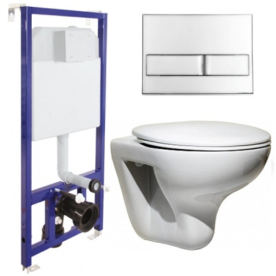 Комплект унитаза Roca Mateo 346200000 с инсталляцией Berges Wasserhaus Novum L3 040213 с сиденьем Микролифт и клавишей смыва Хром