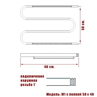 Водяной полотенцесушитель Ника Simple М1/СП 50x40 с полкой Хром