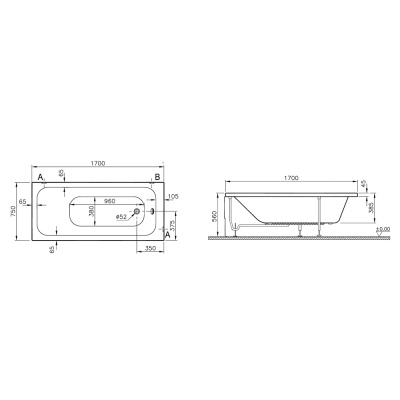 Акриловая ванна Vitra Optimum Neo 170x75 64570001000 без гидромассажа