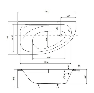 Акриловая ванна Besco Cornea Comfort 150x100 L без гидромассажа