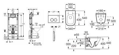 Комплект унитаза Roca The Gap 346477000 с инсталляцией Geberit Duofix Delta UP100 458.124.21.1 с сиденьем Микролифт и клавишей смыва Хром