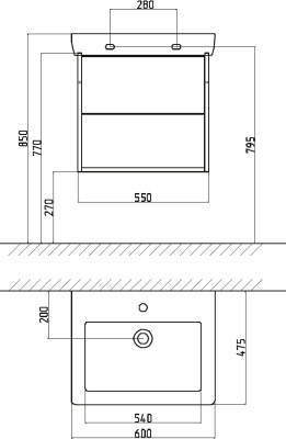 Тумба с раковиной Gustavsberg Puristic 60 подвесная Белая глянцевая