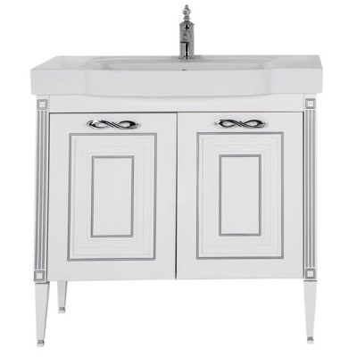 Тумба под раковину Aquanet Паола Домино 90 186121 Белый глянец патина Серебро