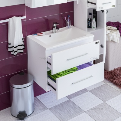 Тумба с раковиной СанТа Омега 65 2 ящика подвесная Белая