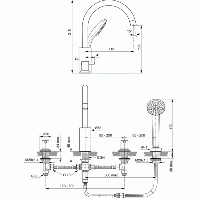 Смеситель для ванны Ideal Standard Ceraline BC198AA Хром