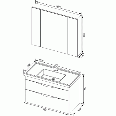 Комплект мебели для ванной Aquanet Эвора 100 183165 подвесной Дуб антик