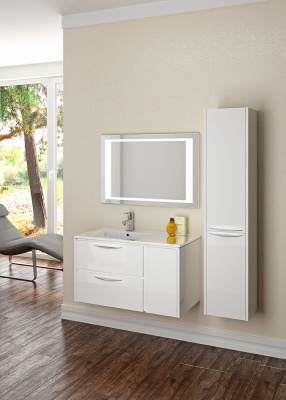 Тумба с раковиной SanVit Мэри-1 90 L kmery901 с фактурой под дерево подвесная Акация светлая