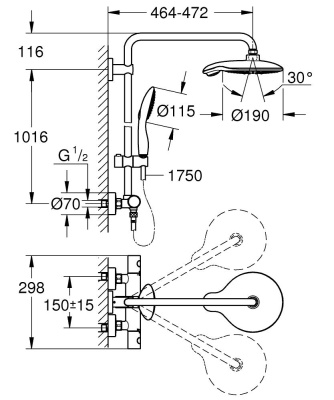Душевая система Grohe Euphoria Power&Soul System 26186000 с термостатом Хром