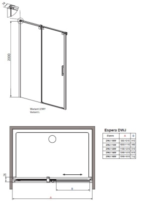 Душевое ограждение Radaway Espera DWJ 110 Профиль хром стекло прозрачное L