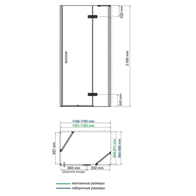 Душевой уголок WasserKRAFT Aller 120x100 R 10H10RBLACK MATT профиль Хром Черный матовый стекло прозначное