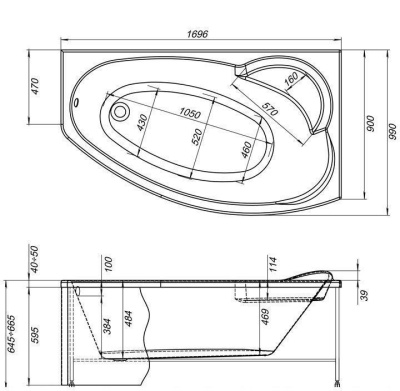 Акриловая ванна Aquanet Jersey 170x90 R 00203989+242139+204668 с гидромассажем