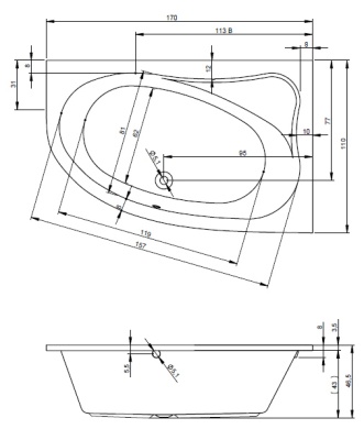 Акриловая ванна Riho Lyra 170x110 L без гидромассажа