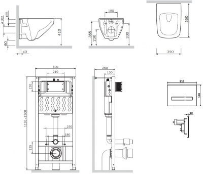 Комплект унитаза с инсталляцией AM.PM Inspire V2.0 FlashClean IS450A38.50A1700 с сиденьем Микролифт и клавишей смыва Черный