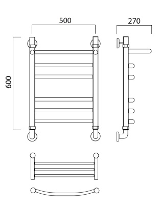 Водяной полотенцесушитель Aquanerzh 000-600A6050 Хром