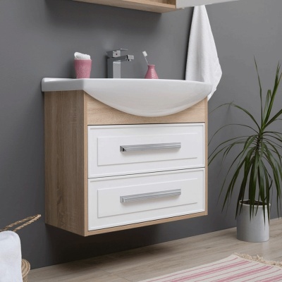 Комплект мебели для ванной Aquanet Остин 65 209014 подвесной Белый глянец Дуб сонома