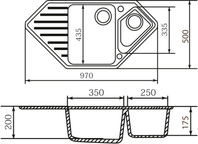 Кухонная мойка Mixline ML-GM25-342 533167 Графит