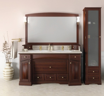 Комплект мебели для ванной Opadiris Лучия 150 Орех антикварный со светильником Изабель Бронза