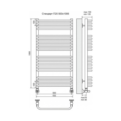 Водяной полотенцесушитель Terminus Стандарт П20 500x1006 4620768886836 Хром