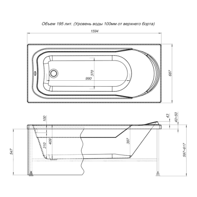 Акриловая ванна Aquanet West 160х70 204054 без гидромассажа