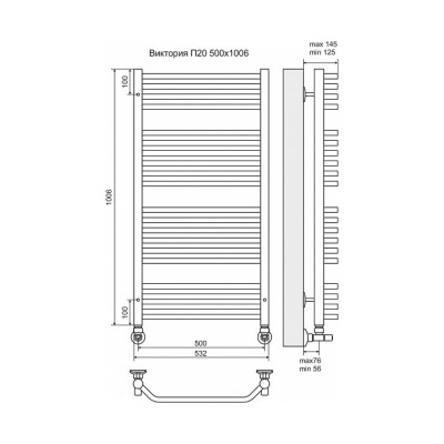 Водяной полотенцесушитель Terminus Виктория П20 500x1006 4620768886492 Хром