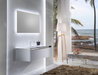 Тумба с раковиной SanVit Кубэ-1 120 в цвете Ral подвесная Белый глянец