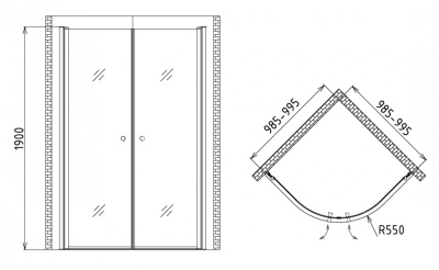 Душевой уголок Gemy New Rockcoco 100х190 профиль Хром стекло прозрачное
